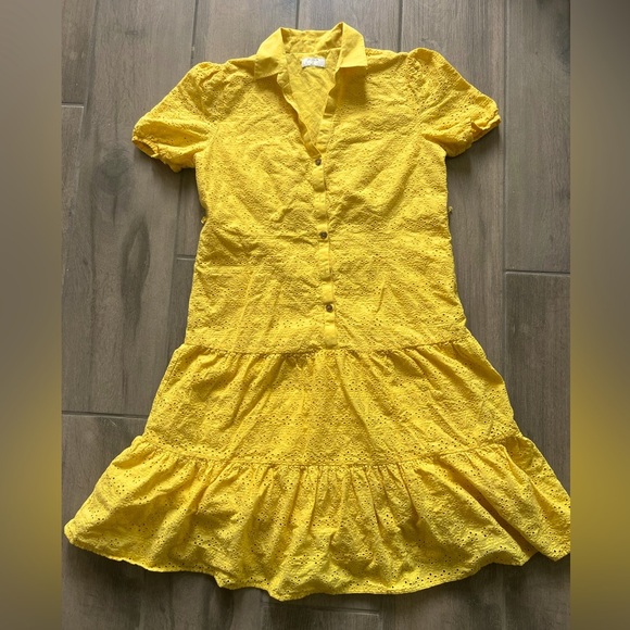 Untuckit For Her Yellow Eyelet 100% Cotton Yellow Color Collared Dress In S10 - Picture 1 of 11